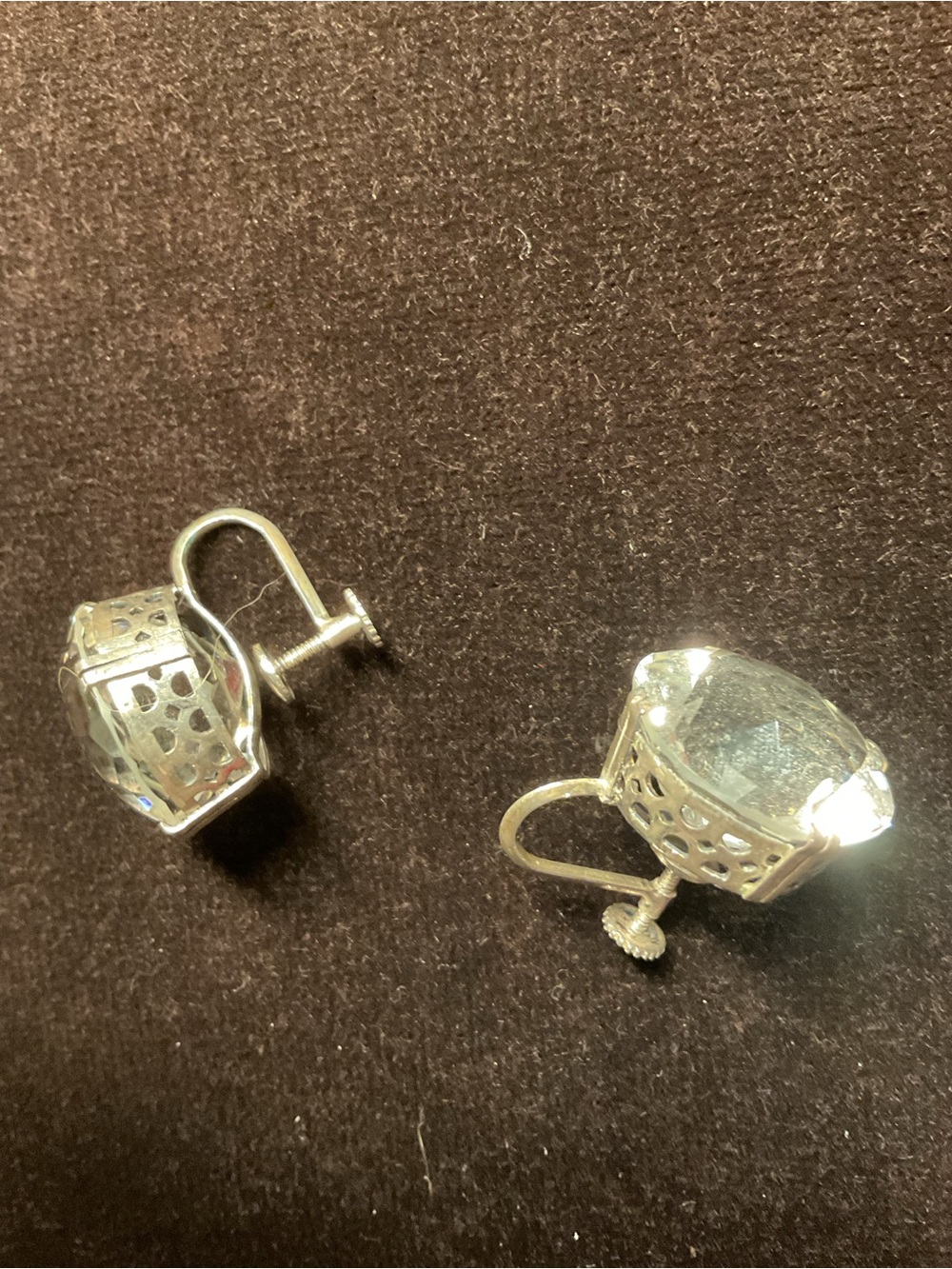 Vintage Silver Clear Crystal Screw-Back Earrings